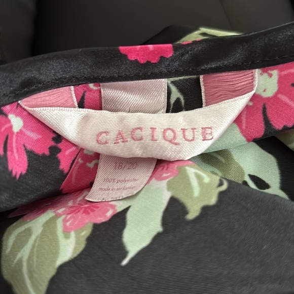 Cacique Floral Black Lace Trim Long Satin Nightgown Sz 18/20 Black and Pink SEXY - Picture 6 of 6